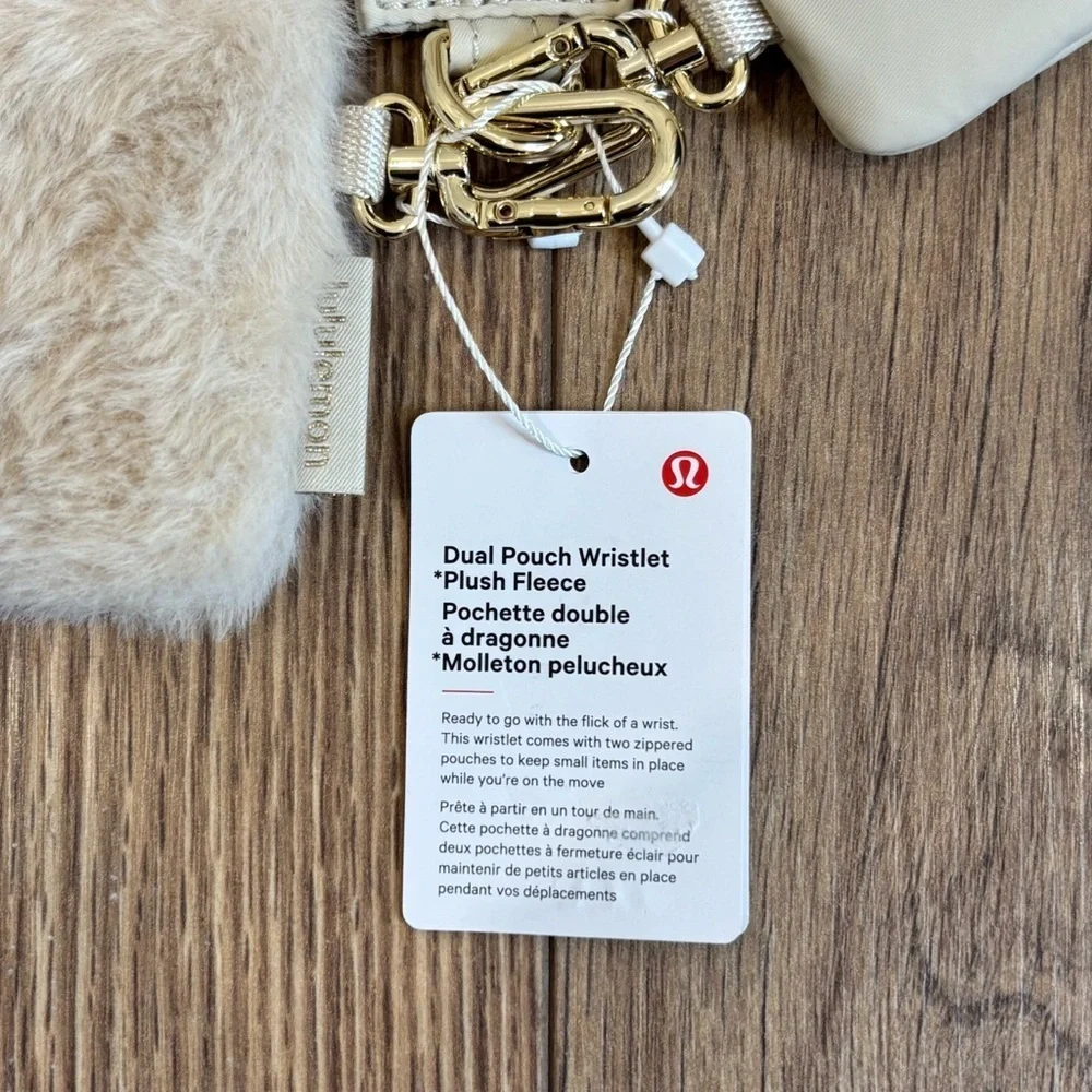 NWT Lululemon Dual Pouch Wristlet *Plush Fleece In Natural Ivory/Gold